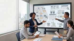 Data governance and AI strategy meeting in a modern office